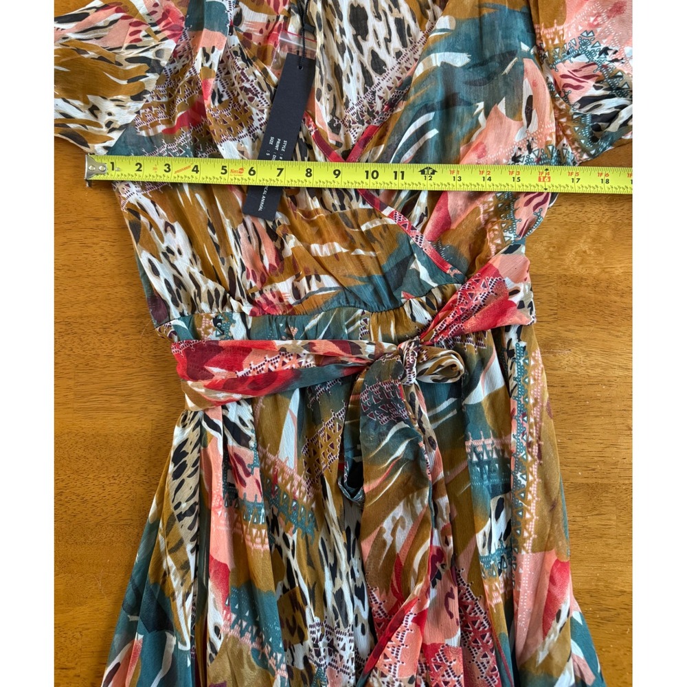 NWT Spy Zone Exchange Diva Distorted Tropical Animal Maxi Dress Wrap V-Neck Sz S - Picture 7 of 10